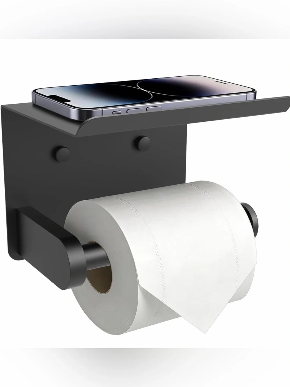 Black Toilet Paper Holder with Phone Shelf - Wall Mounted